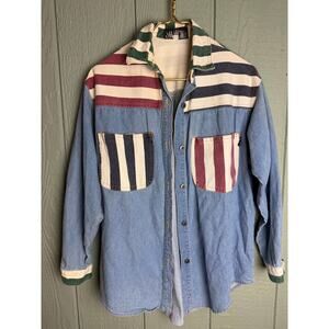Vintage Switch USA Colorblock Striped Denim Button Down Shirt Size S